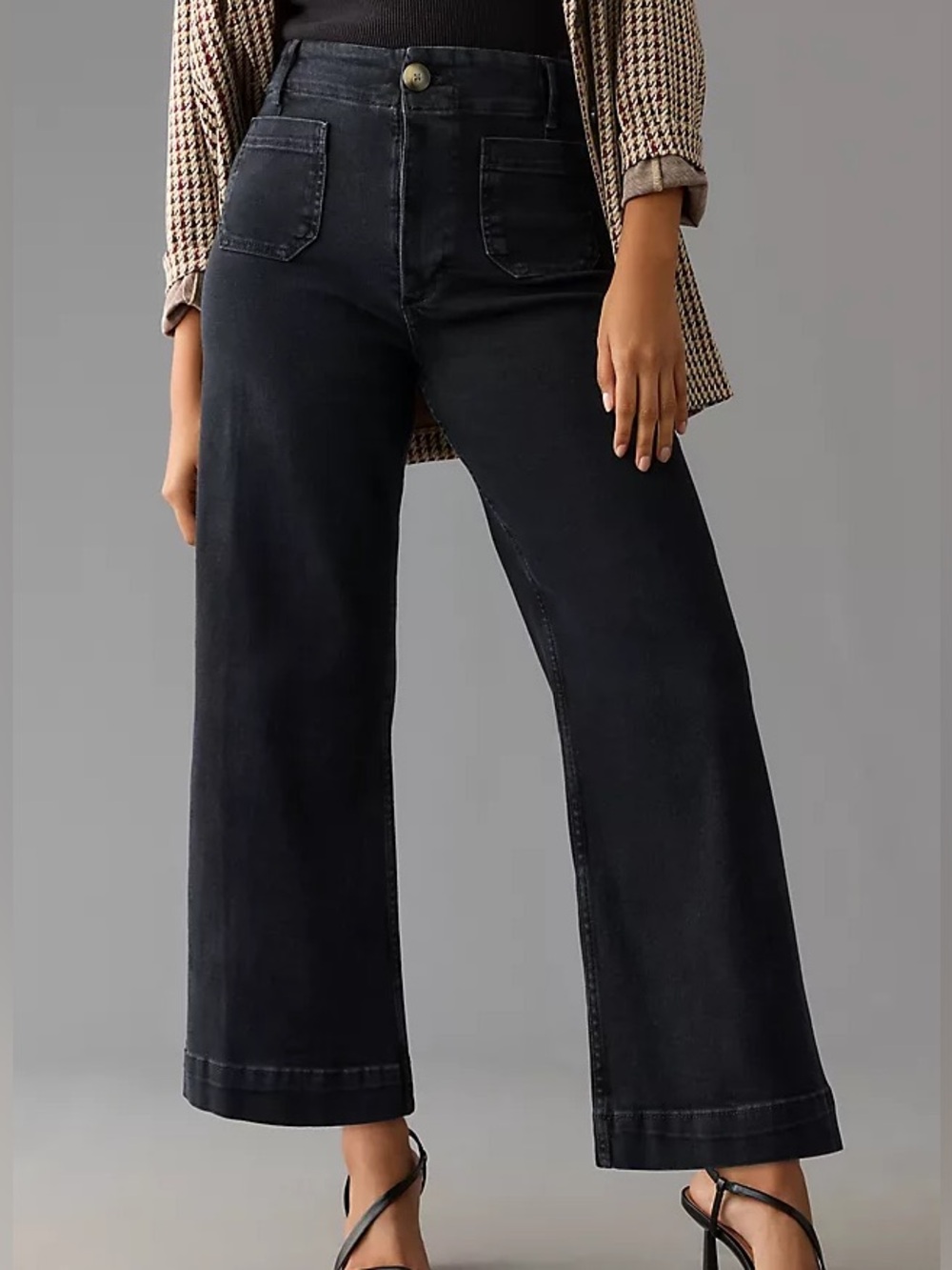 Anthropologie PILCRO The Skipper High-Rise Crop Black Wide-Leg Jeans Size 28